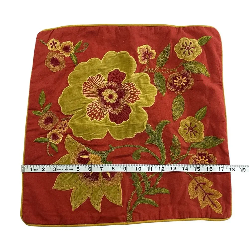 Vintage Pier 1 Embroidered Floral Throw Pillow Cover Applique 17x18